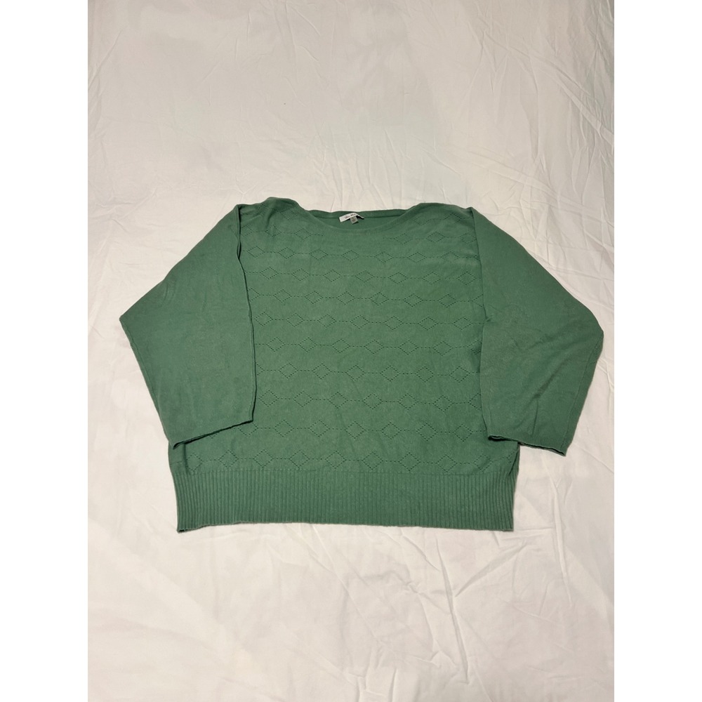 Vila Milano Womens Sage Green Pointelle Diamond Knit Boat Neck Sweater Large